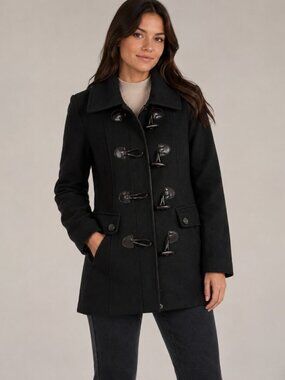 Guess Coat Peacoat Black Size Small Jacket Horn Clasps Toggle Warm EUC